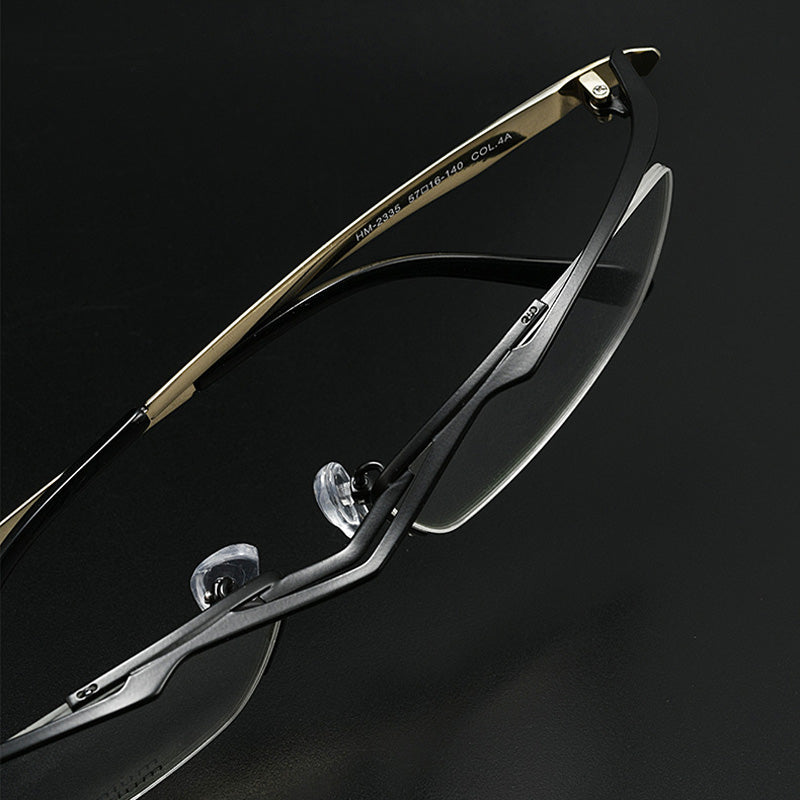 Razor-Chiseled Cyberpunk Titanium Eyewear Tactical Dual-Layer Geometric Half-Rim Spectacles HM2335T