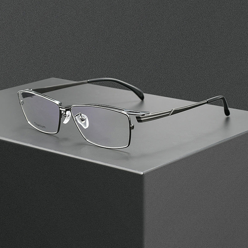 Widescreen Floating Lens Cyberpunk Titanium Eyewear Hollow-Bridge Tactical Full Rim Spectacles HM2336T