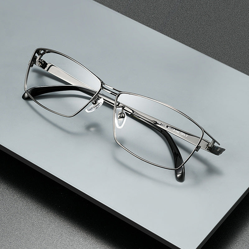 Widescreen Floating Lens Cyberpunk Titanium Eyewear Hollow-Bridge Tactical Full Rim Spectacles HM2336T