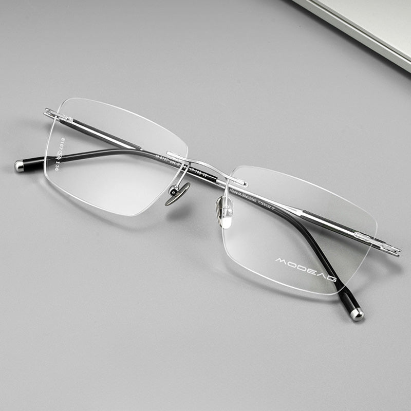 Marble Inlay Temples Classic Titanium Rimless Glasses M8167