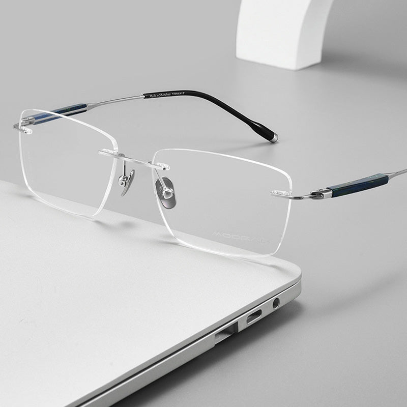 Marble Inlay Temples Classic Titanium Rimless Glasses M8167