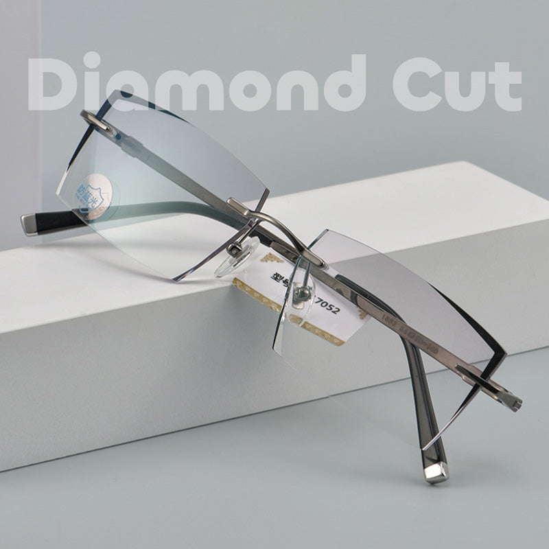 Diamond Cut | Crystal Inlays | Men Rimless Glasses T-1852-2 T-17010 T-17052 T-18652 T-19160
