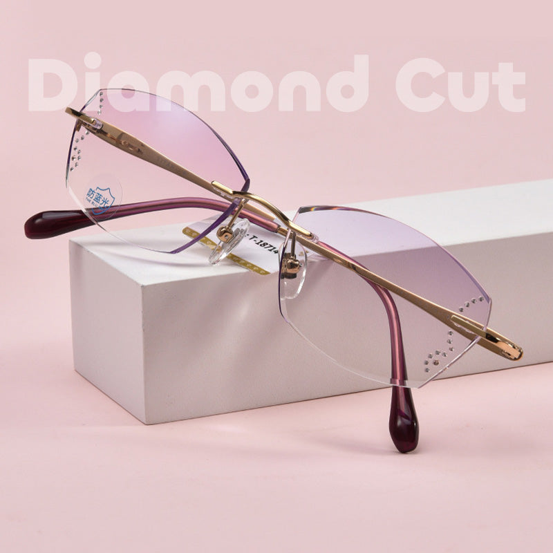 Diamond Cut | Crystal Inlays Rimless Glasses T-18714 T-18798