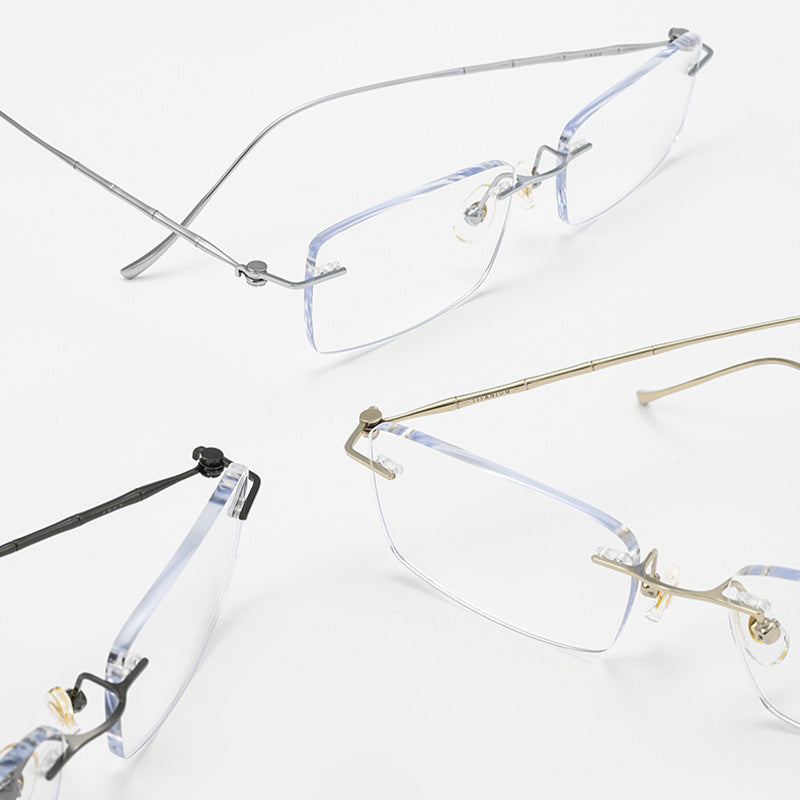 Segmented Slim Temples Minimalist Rectangular Rimless Glasses T1641WK