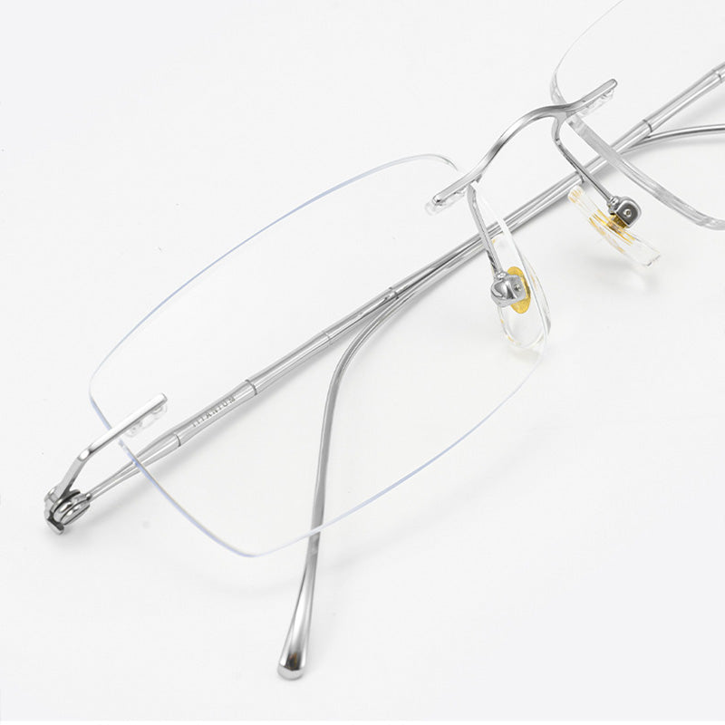 Segmented Slim Temples Minimalist Rectangular Rimless Glasses T1641WK