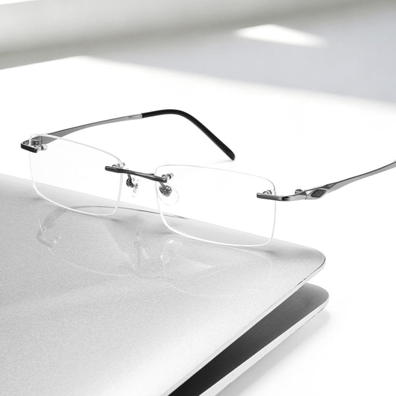 Men’s Pure Titanium Rimless Glasses - Tech Business Rectangular Optical Eyeglasses WT201