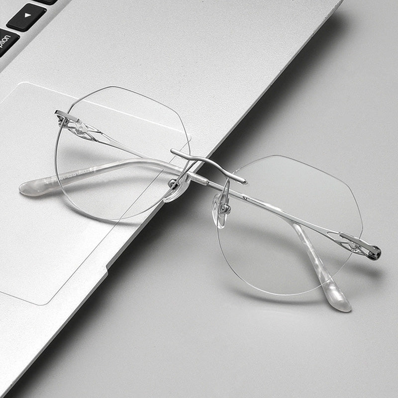 Crown Panto Rhinestone Rimless Eyeglasses X1001WK