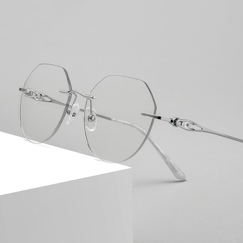 Crown Panto Rhinestone Rimless Eyeglasses X1001WK